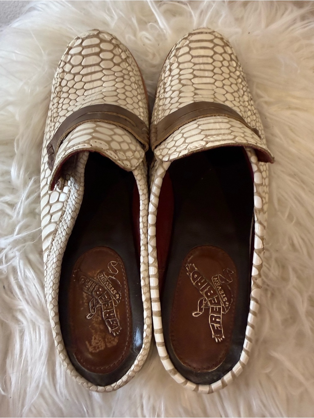 Freebird by Steven Python Snakeskin Leather Backless Loafer Mules Size 10 - Picture 5 of 8